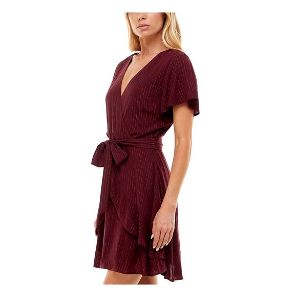 SPEECHLESS Womens Tie-belt Layered Flutter Sleeve Mini Fit + Flare Dress - Picture 3 of 4